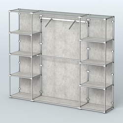 Торговая система ХРОМ (задняя стенка - ДСП) 2430 мм с полками ДСП и поручнями №11, Метрополитан Грей