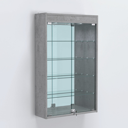 Витрина настенная №202-4А зеркальная с четырьмя полками и подсветкой, Бетон Чикаго светло-серый F186 ST9