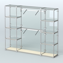 Торговая система ХРОМ (задняя стенка - стекло) 3600 мм с зеркальными полками и поручнями №7, Крем Вайс