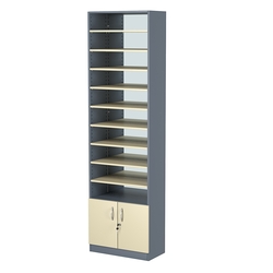 Стеллаж из ДСП с 9-ю полками 300x600 мм серии LEVEL-9 №5-2 (З/C - ЗЕРКАЛО), Темно-серый + Крем Вайс