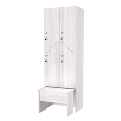 Шкаф для раздевалок с задвижной скамейкой КОМБО-Элегия №2-2Б, Ясень Анкор светлый