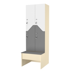 Шкаф для раздевалок со скамейкой КОМБО-Элегия №2-1Б, Крем Вайс + Темно-серый+ Белый