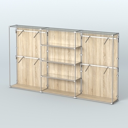 Торговая система ХРОМ (задняя стенка - ДСП) 3600 мм с зеркальными полками и поручнями №5, Дуб Сонома