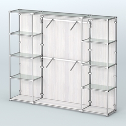 Торговая система ХРОМ (задняя стенка - ДСП) 2430 мм с прозрачными полками и поручнями №7, Ясень Анкор светлый