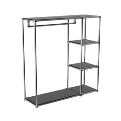 Хромированный стенд-вешало TD-40 №1-3 Хром с полками ДСП 16мм, Черный