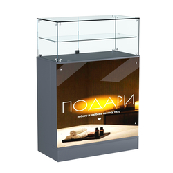 Прилавок со световым коробом и прозрачной надставкой №2, Темно-Серый