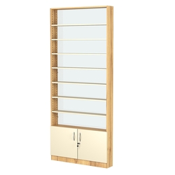 Стеллаж из ДСП с 7-ю полками 150x900 мм серии LEVEL-7 №9-1 (З/C - СТЕКЛО), Дуб Золотистый и Крем Вайс