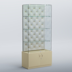 Высокая стеклянная витрина КАПИТОНЕ №5, Крем вайс + Экокожа белая