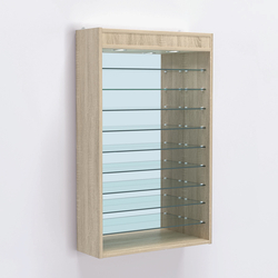 Витрина настенная №202-8Г открытая с девятью полками и зеркальной стенкой, Дуб Сонома
