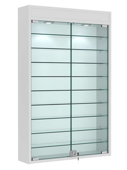 Витрина настенная №2-7А высокая с девятью полками и подсветкой, Серый