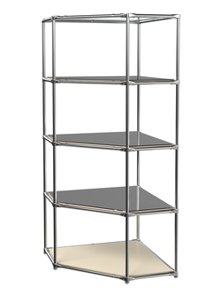 Угловой стеллаж Хром №4 с полками Зеркало 4 мм, Крем Вайс