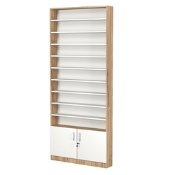 Стеллаж из ДСП с 9-ю полками 150x900 мм серии LEVEL-9 №9 (З/C - ДВП), Дуб Канзас коричневый + Белый