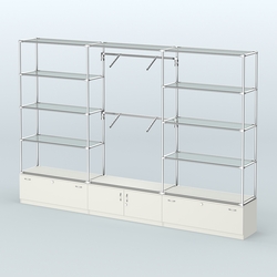 Торговая система ХРОМ без ДСП 3600 мм с тумбами Т11, Т21, прозрачными полками и поручнями №4, Белый