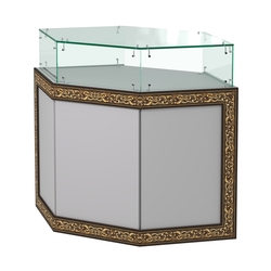 Стеклянный шестигранный прилавок с декором №СПБА-16, Серый