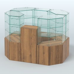 Стеклянный островок-павильон серии КОЛЬЦО шестигранный №4, Орех