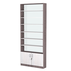 Стеллаж из ДСП с 6-ю полками 200x900 мм серии LEVEL-6 №10-1 (З/C - СТЕКЛО), Ясень Анкор темный + Ясень Анкор светлый