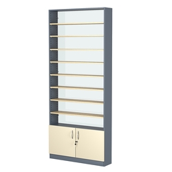 Стеллаж из ДСП с 8-ю полками 200x900 мм серии LEVEL-8 №10-1 (З/C - СТЕКЛО), Темно-серый + Крем Вайс