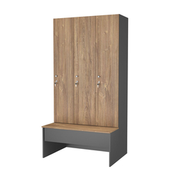 Шкаф для раздевалок со скамейкой КОМБО-Соло №3-1, Темно-серый+Дуб Канзас коричневый