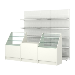Комплект металлических стеллажей с полками и прилавков ЭК-7, Белый