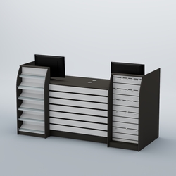 Ресепшен Атлант с накладными планками наклонными полками и экономпанелью №9, Черный + Белый