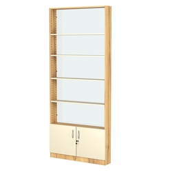 Стеллаж из ДСП с 4-мя полками 150x900 мм серии LEVEL-4 №9-1 (З/C - СТЕКЛО), Дуб Золотистый и Крем Вайс