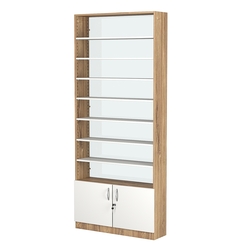 Стеллаж из ДСП с 7-ю полками 250x900 мм серии LEVEL-7 №11-1 (З/C - СТЕКЛО), Дуб Канзас коричневый + Белый