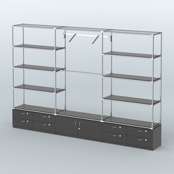 Торговая система ХРОМ без ДСП 3600 мм с тумбами Т14, Т21, полками ДСП и поручнями №5, Черный