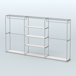 Торговая система ХРОМ без ДСП 3600 мм с полками ДСП и поручнями №2, Ясень Анкор светлый