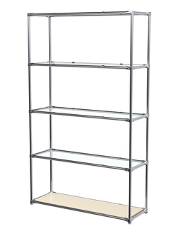 Торговый хромированный стеллаж с прозрачными полками №4, Крем Вайс
