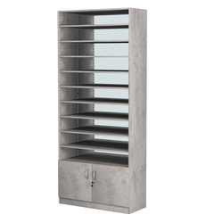 Стеллаж из ДСП с 10-ю полками 400x900 мм серии LEVEL-10 №14-2 (З/C - ЗЕРКАЛО), Бетон Чикаго светло-серый F186 ST9