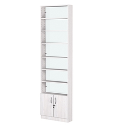 Стеллаж из ДСП с 6-ю полками 150x600 мм серии LEVEL-6 №2-1 (З/C - СТЕКЛО), Ясень Анкор светлый