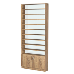 Стеллаж из ДСП с 9-ю полками 200x900 мм серии LEVEL-9 №10-1 (З/C - СТЕКЛО), Дуб Канзас коричневый