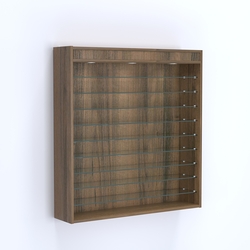 Витрина настенная №204-7Г открытая с фризом и девятью полками из стекла, Орех