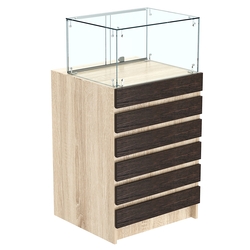 Торговый прилавок с прозрачной витриной и фасадным декором №5Э-14, Дуб Сонома + Дуб Венге