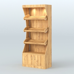 Стеллаж высокий пристенный с деревянными полками для хлебной лавки ХЛ-1, Дуб Золотистый