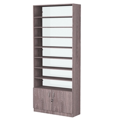 Стеллаж из ДСП с 8-ю полками 300x900 мм серии LEVEL-8 №12-1 (З/C - СТЕКЛО), Ясень Анкор темный