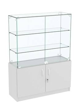 Узкий стеклянный прилавок СЛИМ №1 с длинными полками , Серый