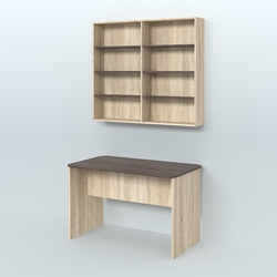 Распаковочный прямоугольный стол с антресолью для аптеки Р-02, Дуб Сонома + Дуб Венге