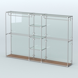 Торговая система ХРОМ (задняя стенка - стекло) 3030 мм с прозрачными полками и поручнями №4, Орех