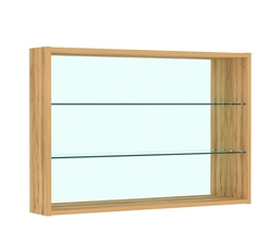 Витрина настенная №3-2Г с двумя полками из стекла и зеркалом, Дуб Золотистый