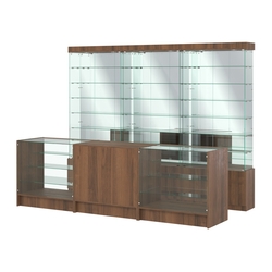 Комплект стеклянных витрин ИС-32 и прилавков ЭК-4, Орех