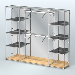 Торговая система ХРОМ (задняя стенка - зеркало) 2430 мм с тонированными полками и поручнями №7, Дуб Золотистый