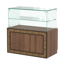 Стеклянный прилавок с декором и накопителем №СПБА-01, Орех