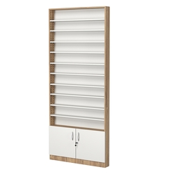 Стеллаж из ДСП с 10-ю полками 100x900 мм серии LEVEL-10 №8 (З/C - ДВП), Дуб Канзас коричневый + Белый