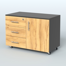 Тумба для оргтехники Види Вуд, цвет мокко, Черный и Дуб Золотистый U1148