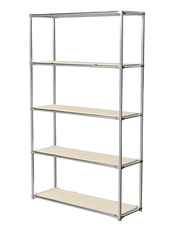 Торговый хромированный стеллаж с полками ДСП №4, Крем Вайс