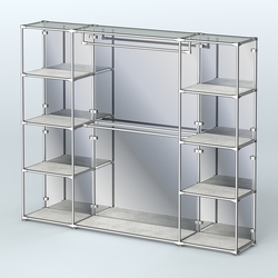 Торговая система ХРОМ (задняя стенка - зеркало) 2430 мм с полками ДСП и поручнями №3, Метрополитан Грей