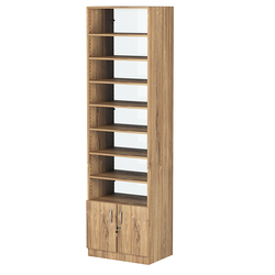 Стеллаж из ДСП с 8-ю полками 400x600 мм серии LEVEL-8 №7-1 (З/C - СТЕКЛО), Дуб Канзас коричневый