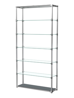 Пристенный торговый стеллаж ЛАЙТ с полками из прозрачного стекла №2, Темно-Серый