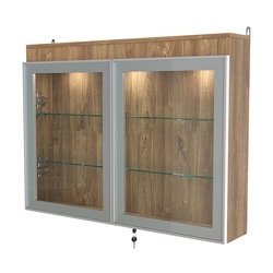 Витрина настенная №3-3А широкая с двумя полками и фризом серии Collecto, Дуб Канзас коричневый